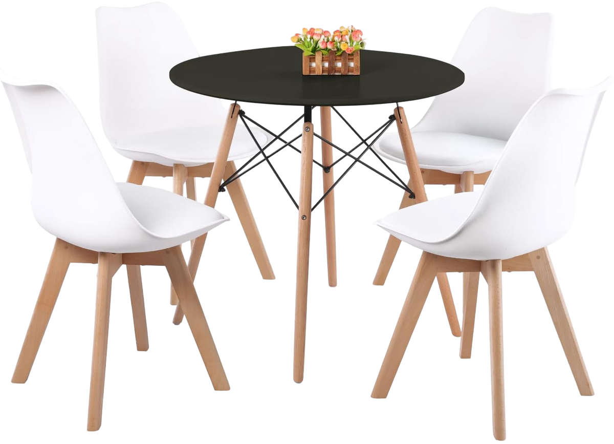 Kitchen Set of 4 Chairs Black Wooden Dinning Table