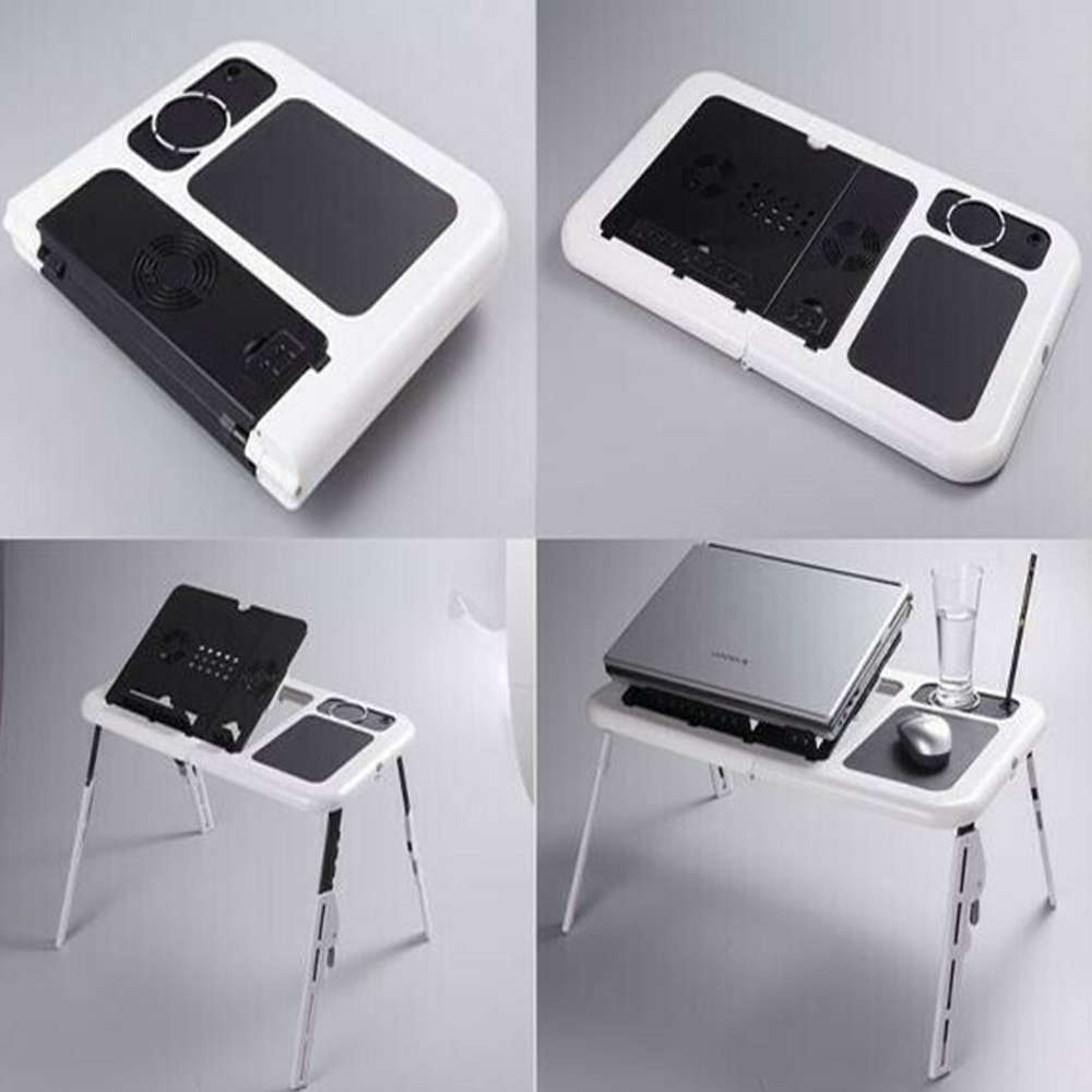 Foldable E-Table Portable Laptop Table Stand with 2-USB Cooling Fans for Bed or Couch