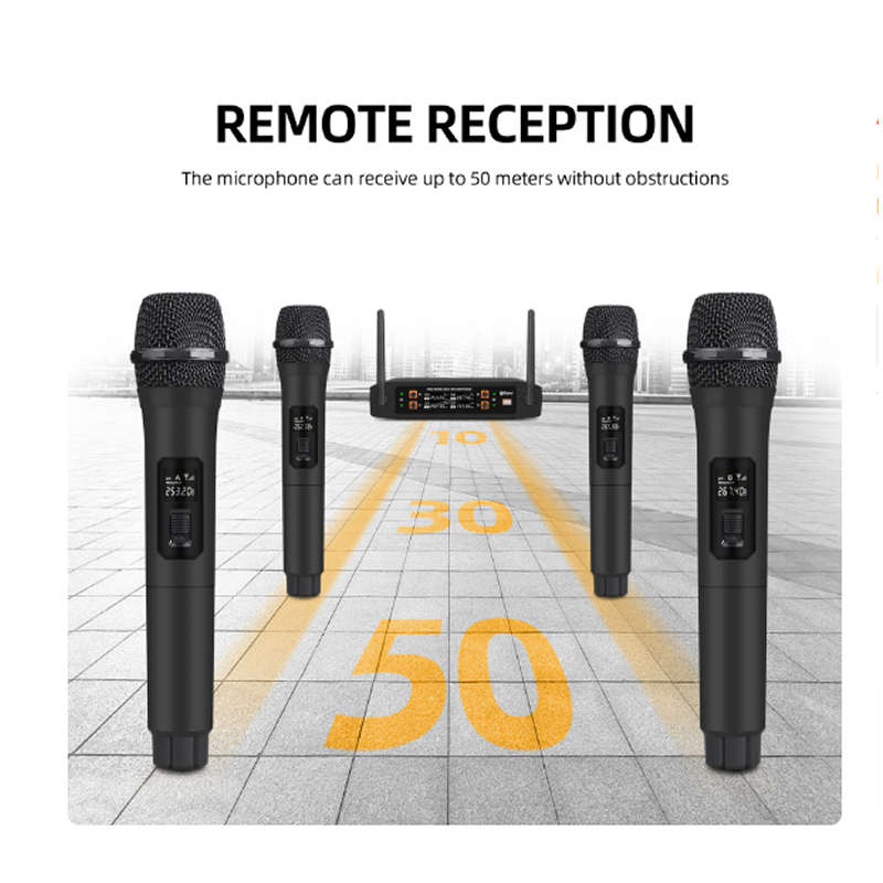 4 Channel Professional Handheld Dynamic UHF Wireless Vocal Microphone Set