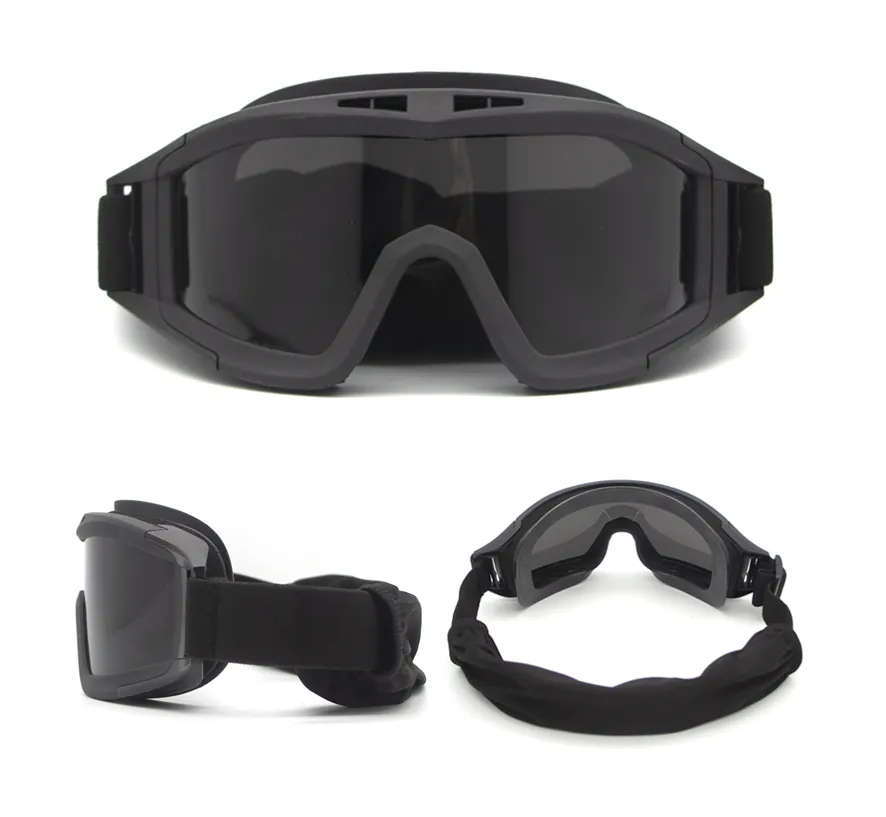 Tactical Goggles with 3 Interchangeable Lens - Black