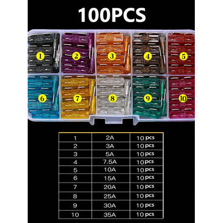 2A to 35A - 100 Piece Blade Type Fuses