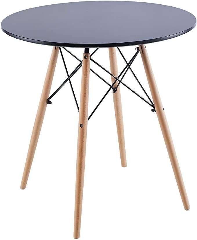 Small Round Table Wooden Legs Office Desk Kitchen Dining Table - Black