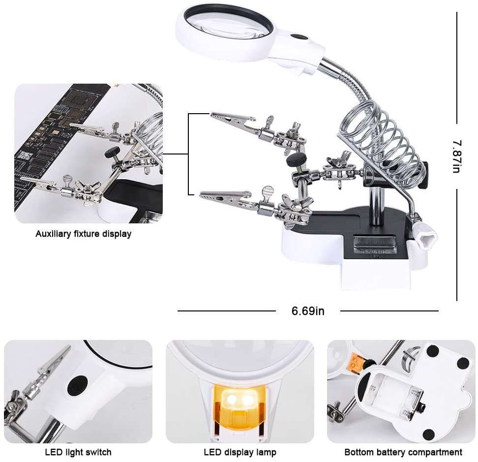 Auxiliary Clamp Magnifier with Adjustable Warm and Cold LED Light