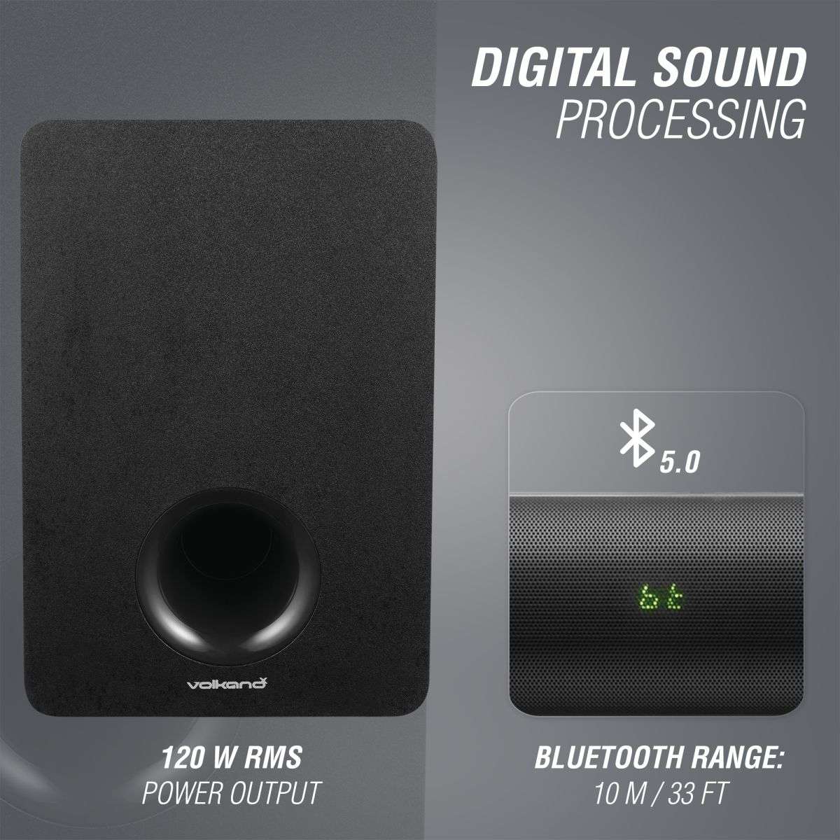 VolkanoX Hypersonic Series 120W 2.1 Soundbar with Remote Control