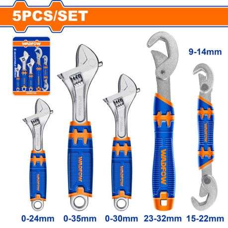 Wadfow - 5 Pieces Drop-Forged Adjustable Wrench Set - Wadfow - 5 Pieces Drop-Forged Adjustable Wr...