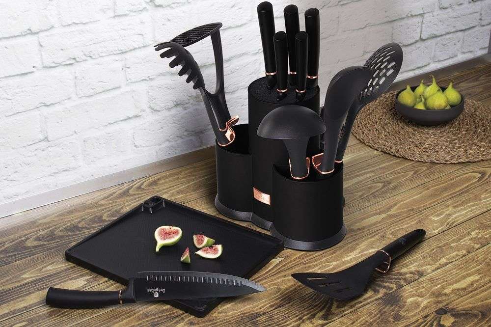 Berlinger Haus 12 Pieces Knife and Kitchen Utensil Set with Stand - Black Rose (DISPLAY MODEL)