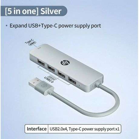 HP - Five in One Docking Station With Type-C & USB Interfaces - Silver