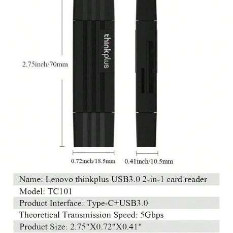 Lenovo - TC101 - 2-in-1 SD Card Reader and USB-C Adapter - Black