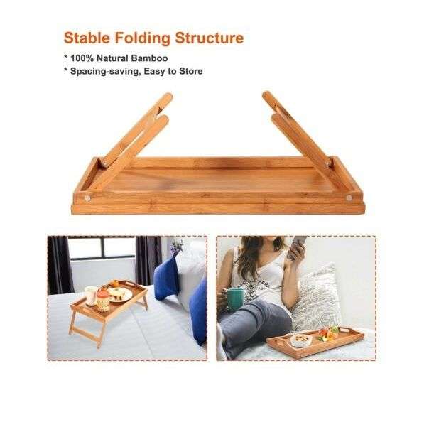 Bamboo bed tray with foldable legs