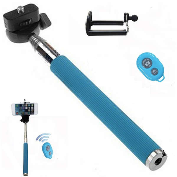 Selfie Stick & Bluetooth Shutter Release Remote - Light Blue - Open Box