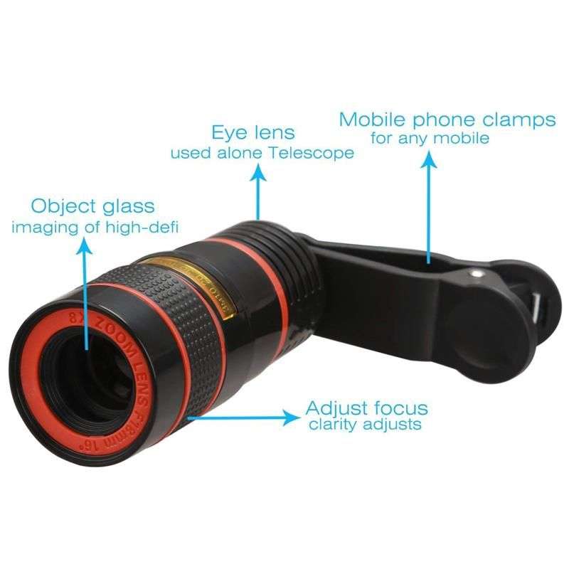 Universal 8x Zoom Telescope Camera Lens with Clip for Smartphone and Tablets - OPEN BOX