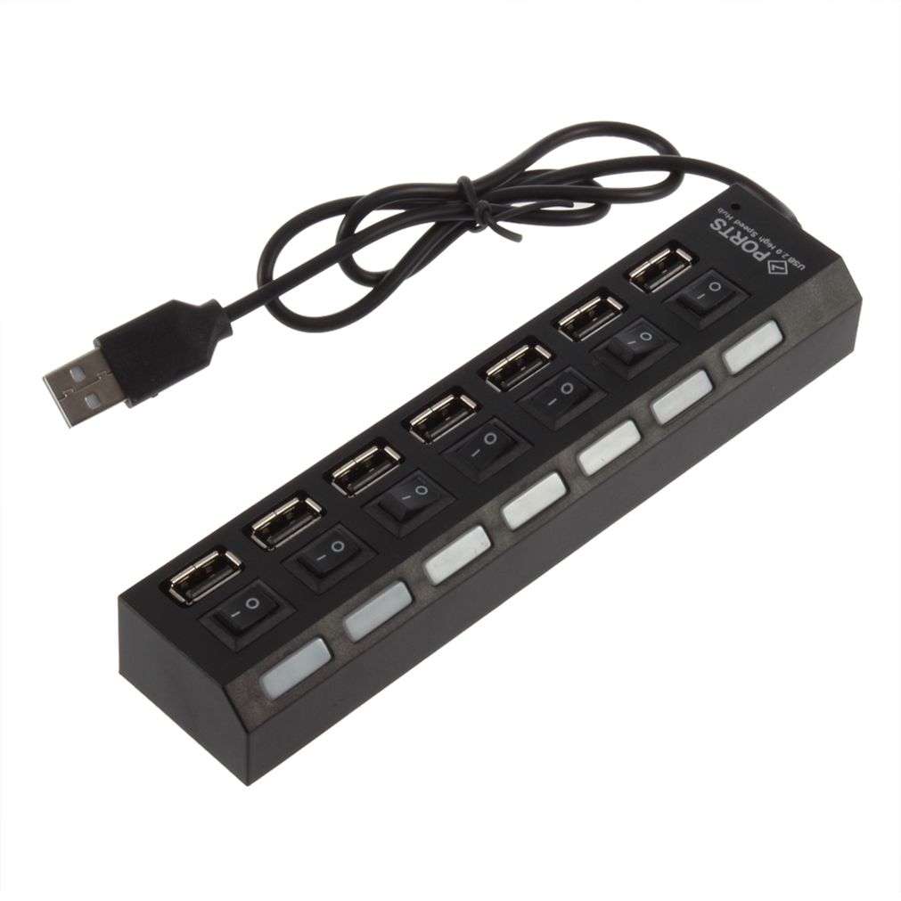 7 Ports USB HUB - High Speed USB HUB - Black