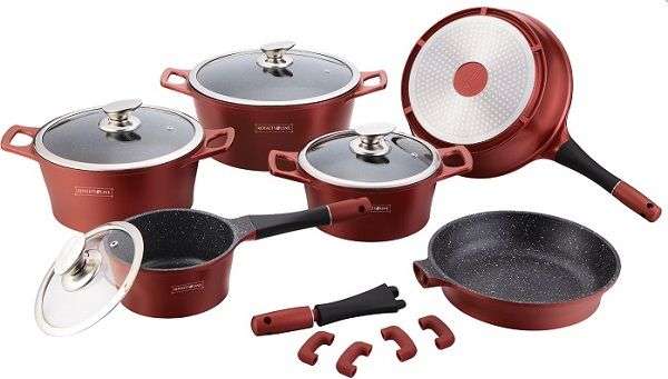 Royalty Line 14 Pieces Marble Coating Cookware Set - Burgundy (READ THE DESCRIPTION)