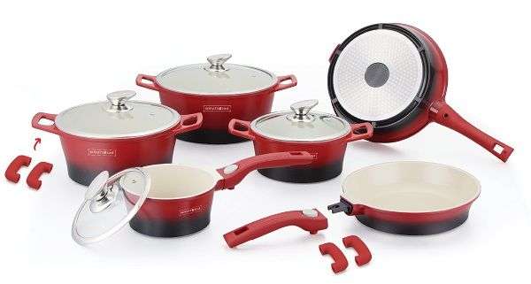 Royalty Line 10 Pieces Ceramic Coating Cookware Set - Red + Black (SECOND HAND)