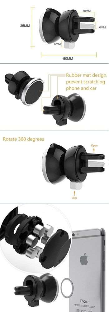 360 Rotating Magnetic Air Vent Smartphone Holder