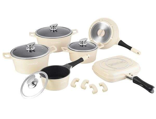 Royalty Line - 14 Pieces Marble Non-Stick Coating Cookware Set - Cream (SECOND HAND)