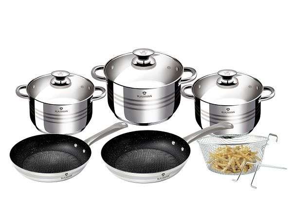 Blaumann 10-Piece Stainless Steel Jumbo Cookware Set With Marble Coating Fry Pans (READ DESCRIPTION)