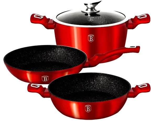 Berlinger Haus 4 Pieces Metallic Line Marble Coating Cookware Set - Red (READ THE DESCRIPTION)
