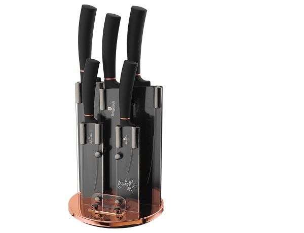 Berlinger Haus 6 Pieces Marble Coating Knife Set + Stand Black Rose Gold (READ THE DESCRIPTION)