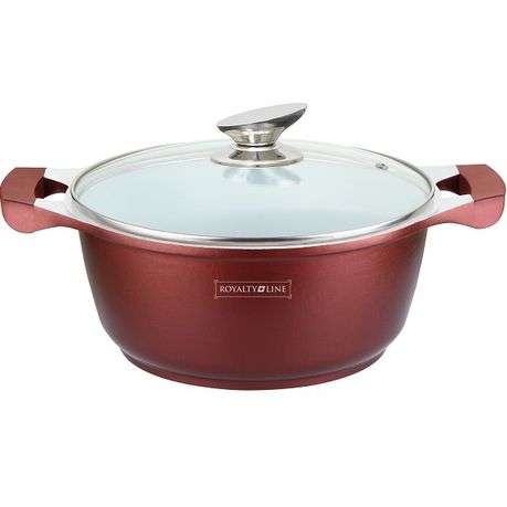 Royalty Line -  28cm Marble Coating Casserole Soup Pot With Lid - Burgundy(DISPLAY MODEL)