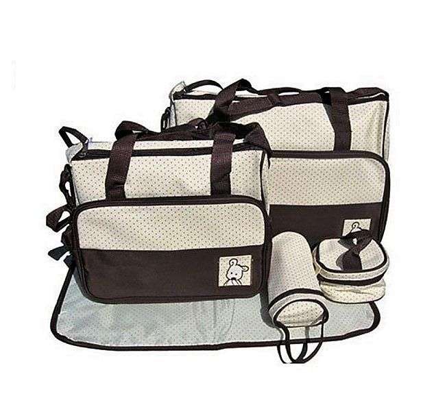 Multi-functional 5 Piece Nappy Bag - Brown