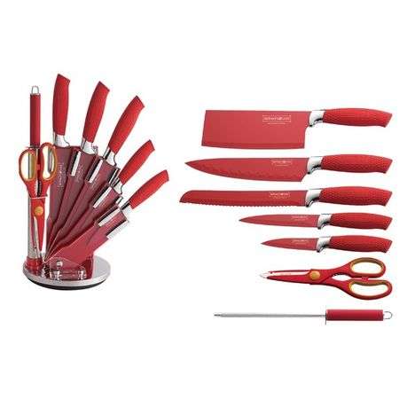 Royalty Line 8 Pieces Non-Stick Coating Knife Set with Stand - Red (READ THE DESCRIPTION)