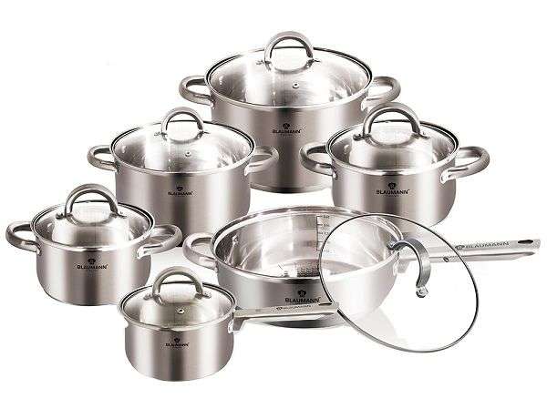 Blaumann 12 Piece Stainless Steel Satin Finish Cookware Set (READ THE DESCRIPTION)