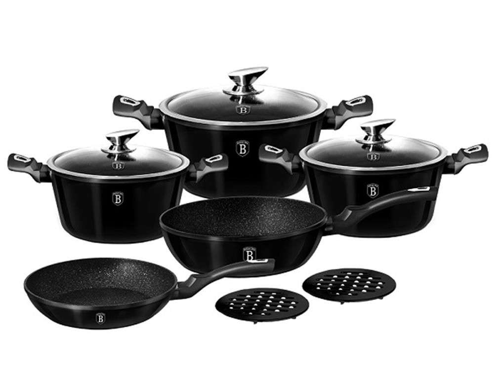 Berlinger Haus - 9 Pieces Royal Black Edition Marble Coating Cookware Set (READ THE DESCRIPTION)