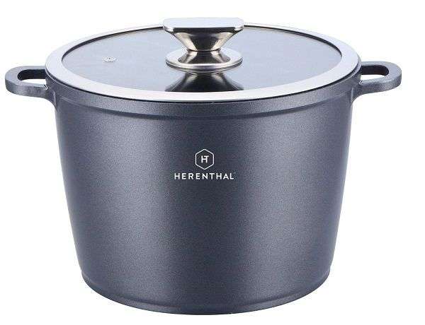 Herenthal 28 cm Greblon C3+ Non-Stick Coating Stock Pot with Lid - Black (READ THE DESCRIPTION)