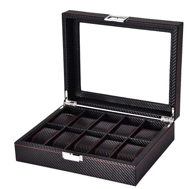 Fashion Carbon Fiber PU Leather Watch Display Box - 10 Slot