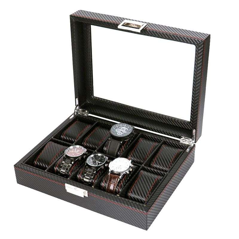 Fashion Carbon Fiber PU Leather Watch Display Box - 10 Slot