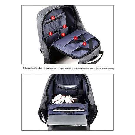 Anti theft USB Backpack GREY