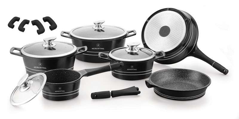 Herenthal 14 Pieces Greblon C3+ Non-Stick Coating Cookware Set - Black (READ THE DESCRIPTION)