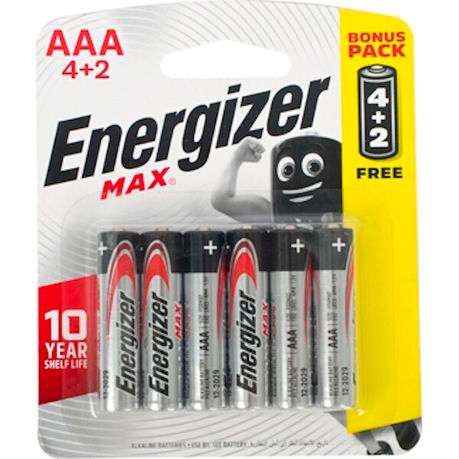 Energizer - 1.5v MAX Alkaline AAA Battery Card 4+2 Free - Energizer - 1.5v MAX Alkaline AAA Batte...