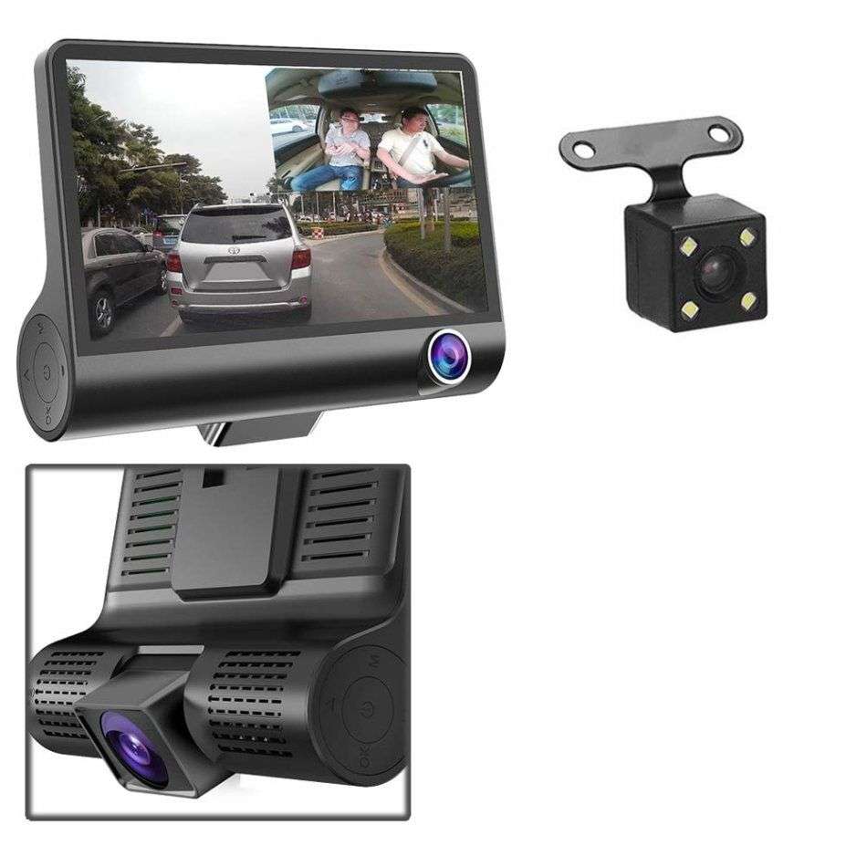 1080P Triple Lens Large Display Dash Cam with Rearview Cam