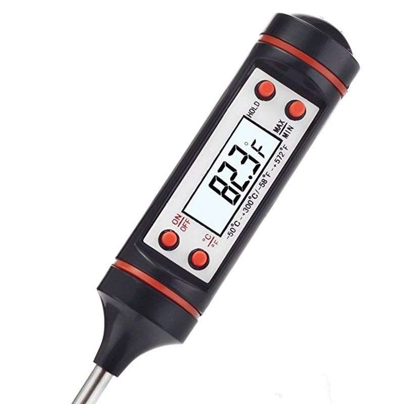 Stainless Steel Digital Cooking Thermometer with LCD Display - Black
