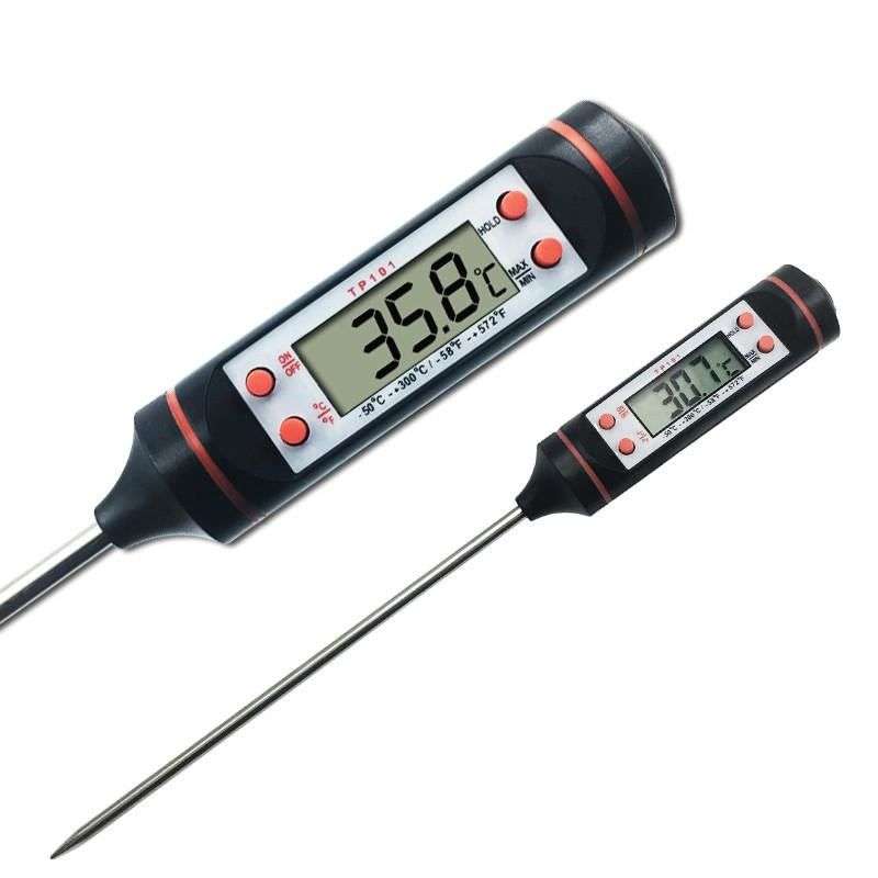 Stainless Steel Digital Cooking Thermometer with LCD Display - Black