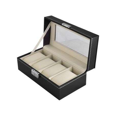 Jack Brown Luxury 3-Slot Carbon Fiber Watch Display Box - Black (REFURBISHED)