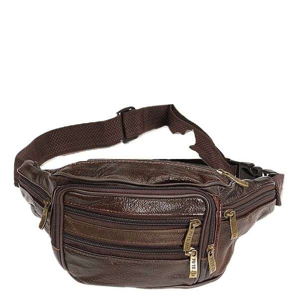 Men Waist Packs Bags Genuine Leather Casual Belt Zipper Bag Phone Money Pouch Leather(Brown)