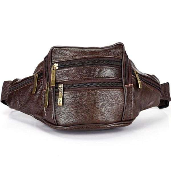 Men Waist Packs Bags Genuine Leather Casual Belt Zipper Bag Phone Money Pouch Leather(Brown)