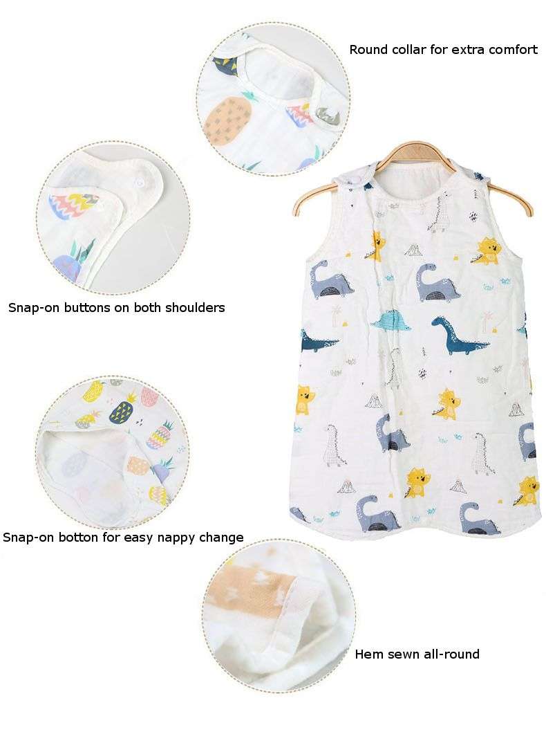 Olive Tree - 4 Layer Muslin Sleeveless Summer Sleeping Bag - Fish&Bubble - White - M