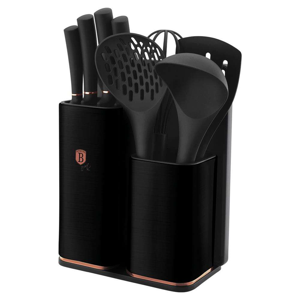 Berlinger Haus 12 Piece Knife Set with Stand and Kitchen Tools - Black Rose (DISPLAY MODEL)
