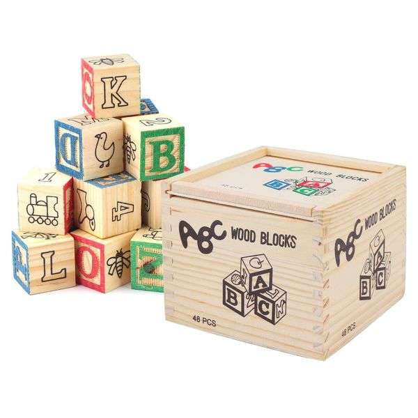 48 Piece ABC Wood Blocks Set ( 2 PIECES MISSING)