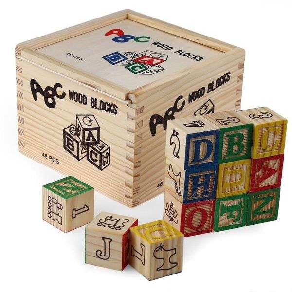 48 Piece ABC Wood Blocks Set ( 2 PIECES MISSING)