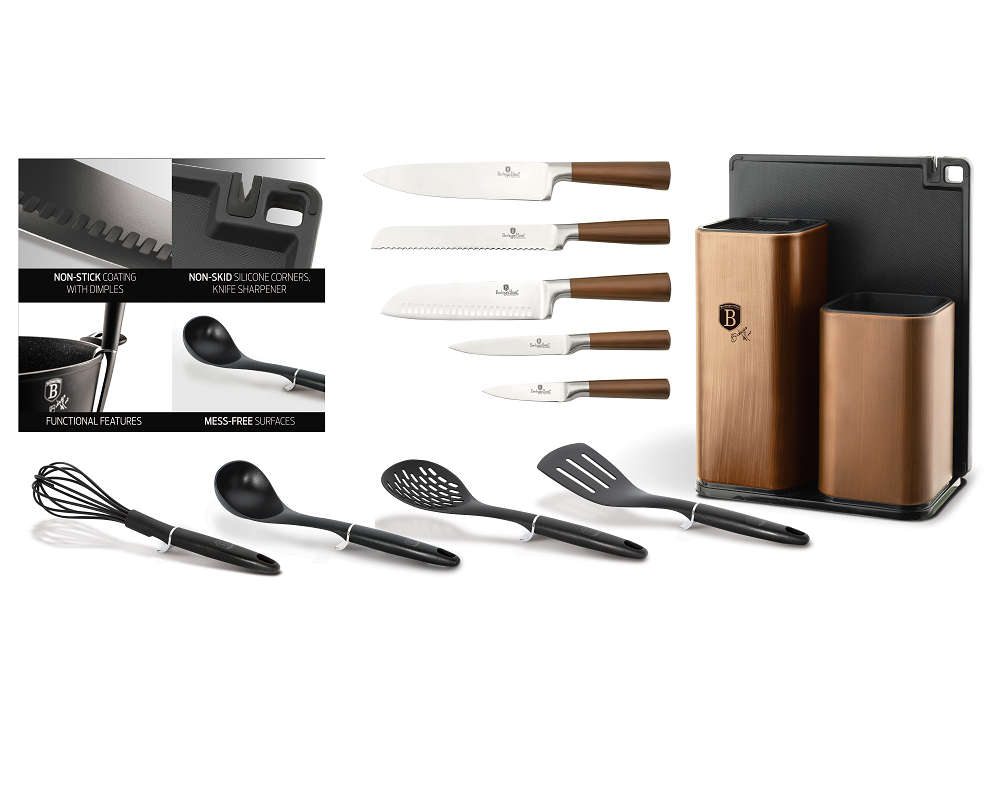 Berlinger Haus 12 Piece Knife Set with Stand and Cutting Board - Black Rose (DISPLAY MODEL)