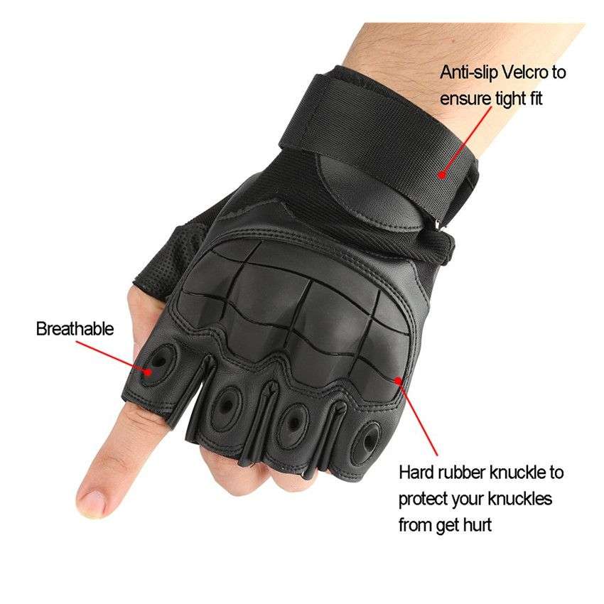 Tactical Gloves Military Rubber Hard Knuckle Gloves - Black