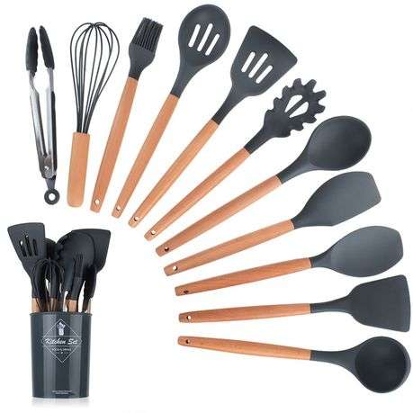 12 Piece Silicone Kitchen Utensil Set - Black
