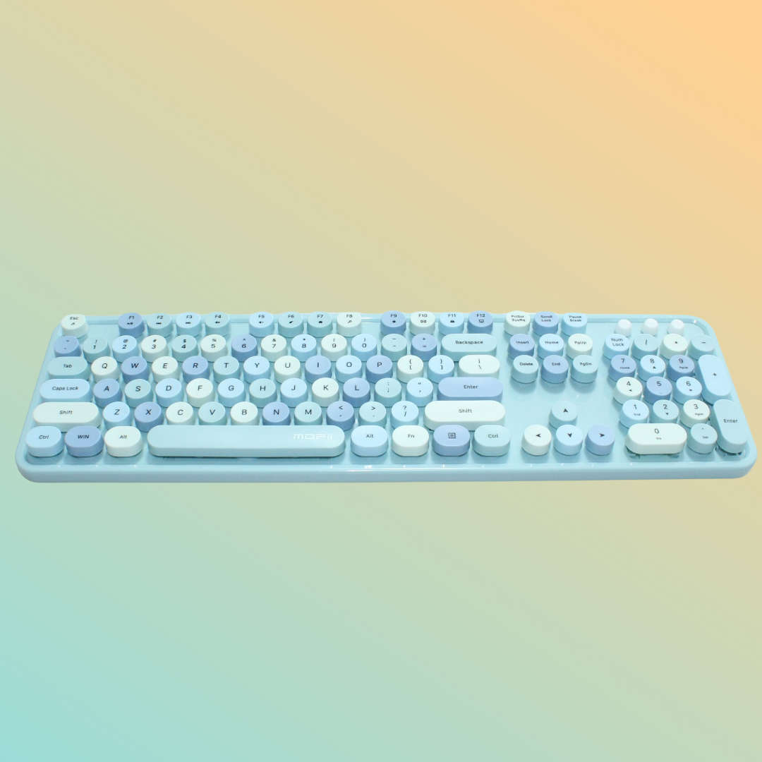 MOFII Wireless Keyboard and Mouse Combo with Colorful Retro Style Typewriter Keyboard Round Keys ...