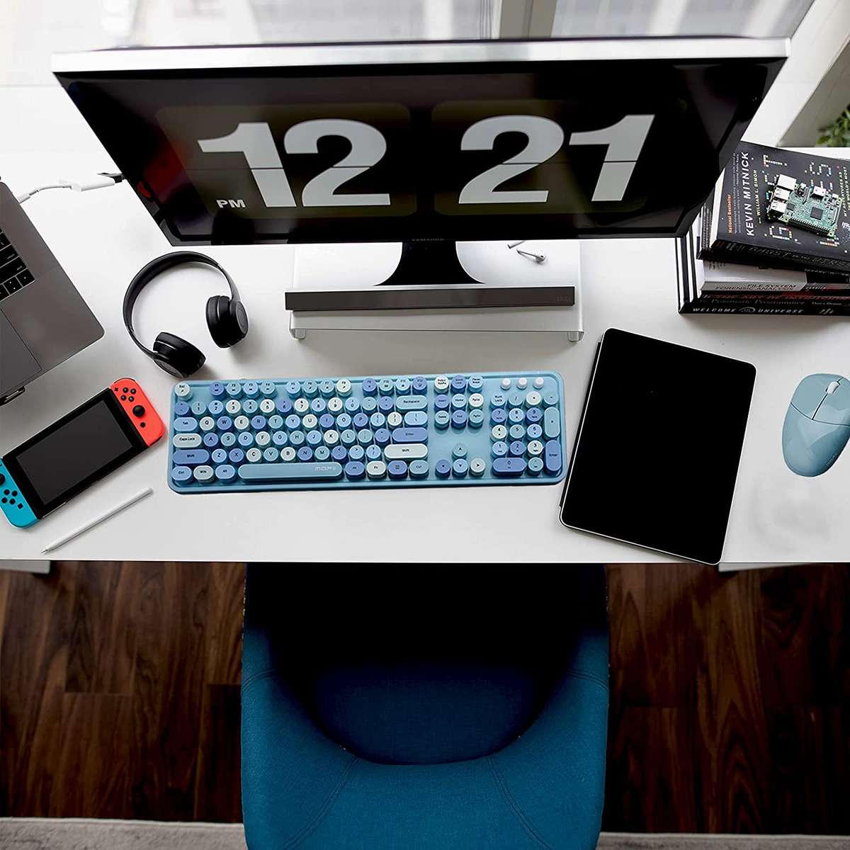 MOFII Wireless Keyboard and Mouse Combo with Colorful Retro Style Typewriter Keyboard Round Keys ...