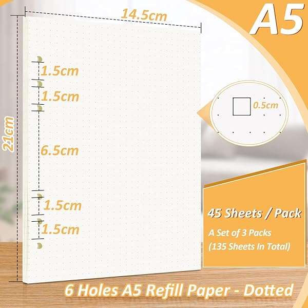 A5 Dotted Paper Refill, 3 Packs Binder Paper, Loose Leaf Paper Journal Refill Applicable To 6 Hol...